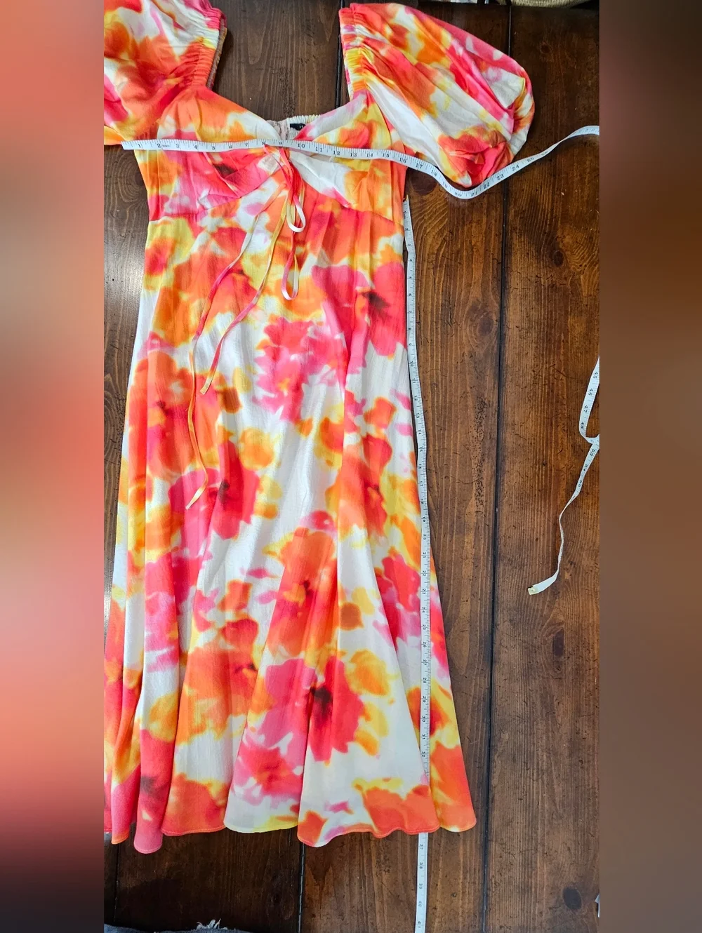 Alex Marie Pink & Orange Tie-Front Floral Midi A-Line Dress Women's Sz 10 NWT - Picture 5 of 8